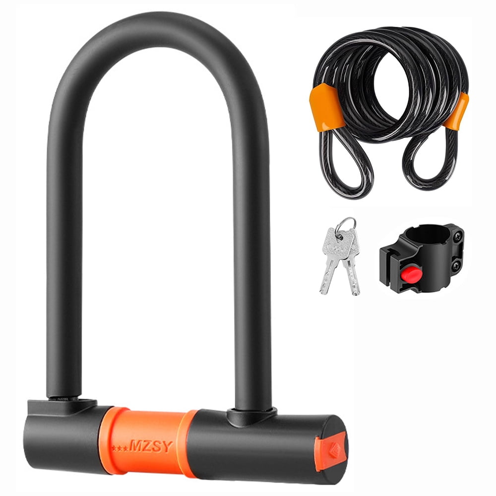 Jercoda Bike U Lock with 2 Keys, Orange U-Shape Lock with Ultra Steel Cable for Bike Motorcycle Gate Fence, Metal Bicycle Lock