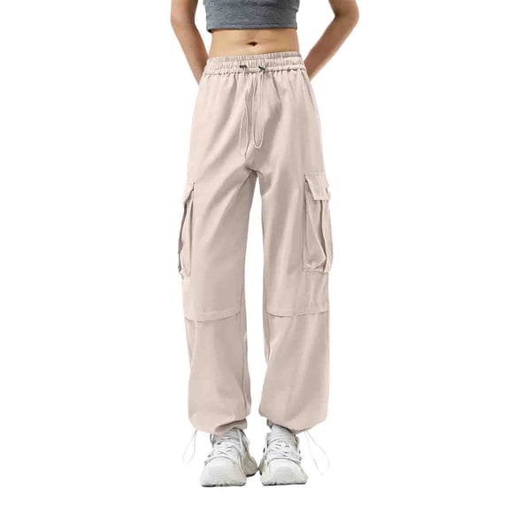 Jerdar Cargo Pants Women Baggy Y2k Streetwear Wide Leg Pants with Pockets High Waist Drawstring Goth L