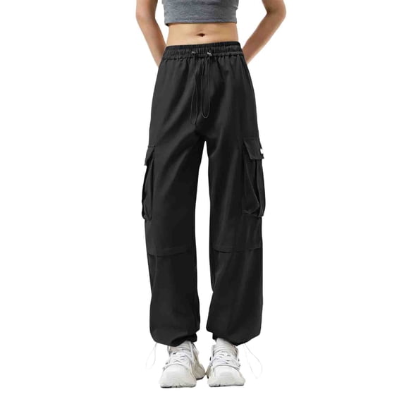 Jerdar Cargo Pants Women Baggy Y2k Streetwear Wide Leg Pants with Pockets High Waist Drawstring Goth XL