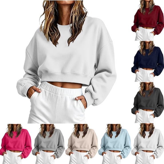 Jerdar Cropped Sweatshirt for Women Oversized Crewneck Cotton Long Sleeve Crop Pullover Casual Lightweight Boxy Sweater Fall Winter XXL