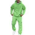 thumbnail image 1 of Jerdar Fashion Men Casual Pullover Hooded Sports Solid Long Sleeve Trousers Elastic Waist Pant Drawstring Pockets Set Solid Color Loungewear, 1 of 6