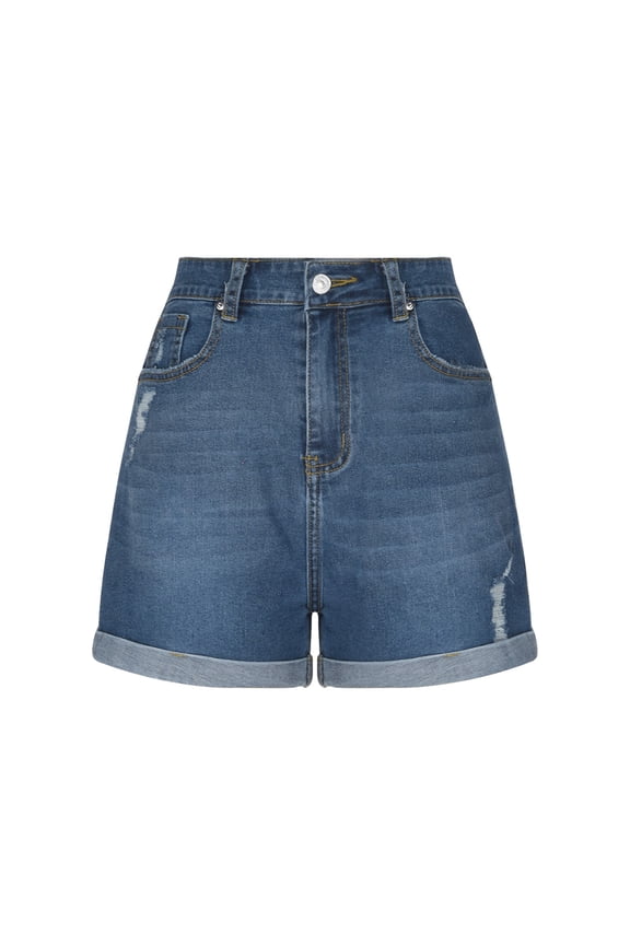 Jean Shorts Womens Stretchy High Waisted Ripped Denim Shorts with Pockets Trendy Distressed Cut Off Shorts M