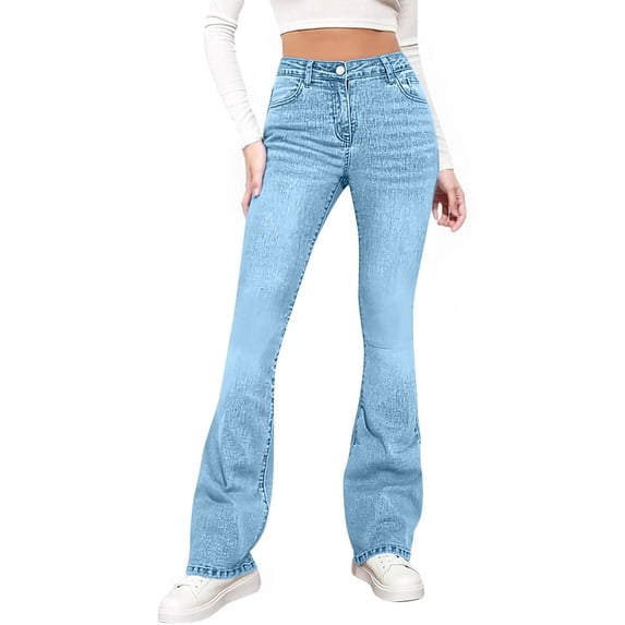 Jerdar Ladies' Elastic Wide Leg High Waist Versatile Loose Straight Leg Jeans