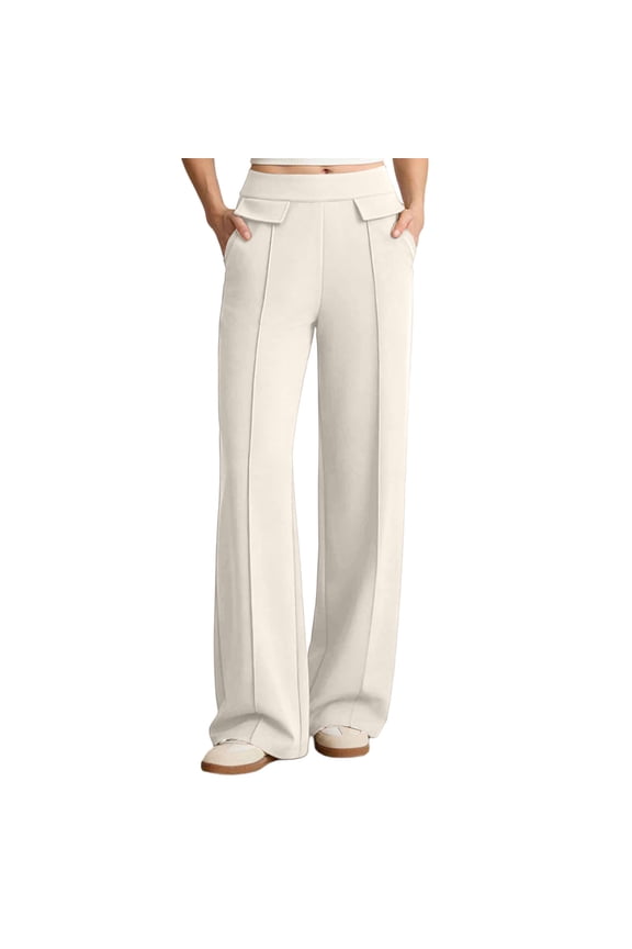Ladies' Solid Color Casual Elastic High Waisted Straight Leg Pants With A Hanging Feeling Long And Wide Legs XXL