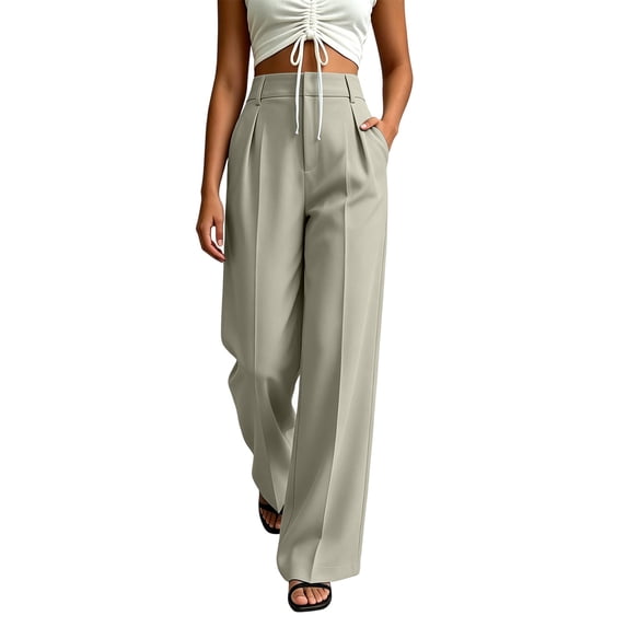 Jerdar Linen Pants for Women Slacks Wide Leg Pants Button Up Straight Leg Trousers Bussiness Summer Fall M