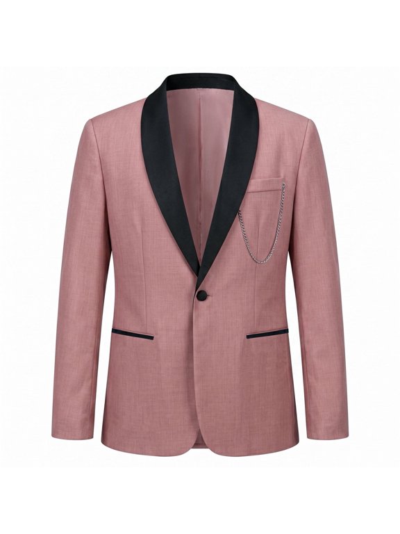 Men Shawl Lapel Tuxedo Jacket Contrast Black Collar One Button Formal Dinner Blazer with Pocket Chain