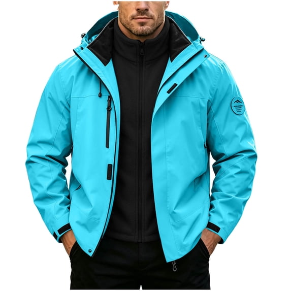 Jerdar Men's 3-in-1 Waterproof Windproof Hooded Jacket, Detachable Fleece Liner Outdoor Shell Coat, Polyester Blend Multi Zip Pocket Hiking Outerwear