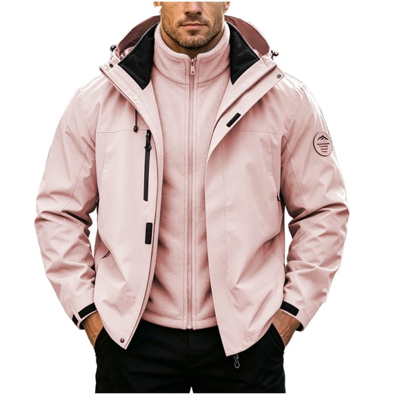 Jerdar Men's 3-in-1 Waterproof Windproof Hooded Jacket, Detachable Fleece Liner Outdoor Shell Coat, Polyester Blend Multi Zip Pocket Hiking Outerwear