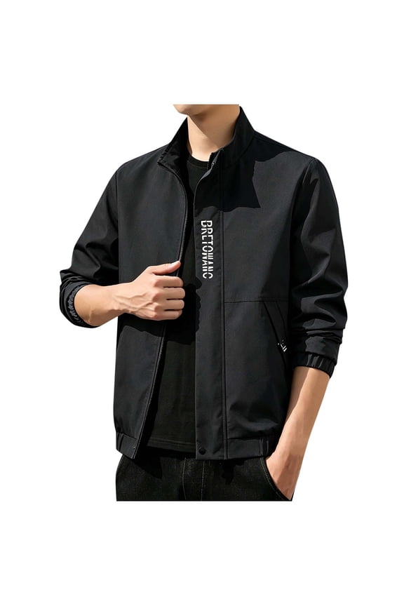 Men's Cargo Jacket Stand Collar Full Zip Up Lightweight Thin Multi Pockets Polyester Casual Work Utility Outerwear Spring Fall Fashion Coat Top