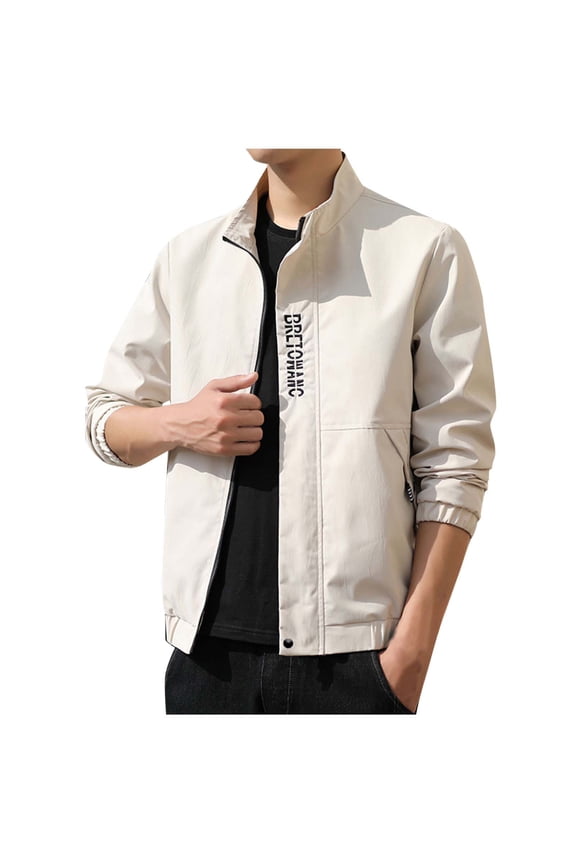 Men's Cargo Jacket Stand Collar Full Zip Up Lightweight Thin Multi Pockets Polyester Casual Work Utility Outerwear Spring Fall Fashion Coat Top