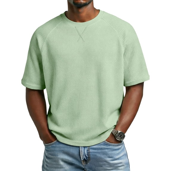 Jerdar Men's Casual Waffle T Shirts Summer Crewneck Short Sleeve Tops Basic Vintage Knit Tee