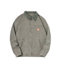 thumbnail image 1 of Jerdar Men's Color Contrast Collar Zip Up Denim Jacket Lapel Collar Patch Pockets Leather Label Washed Long Sleeve No Hood Vintage Casual Spring Fall Workwear Outerwear Coat Top, 1 of 9