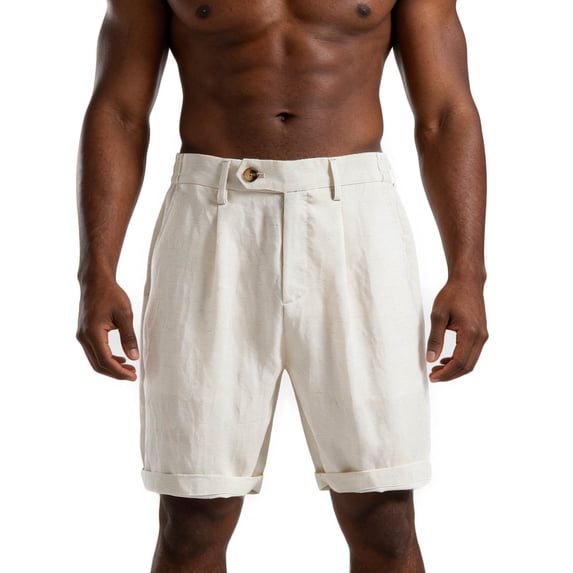 Jerdar Men's Cotton Linen Shorts Casual Pleated Summer Vacation Beach Elastic Waist Shorts with Pockets