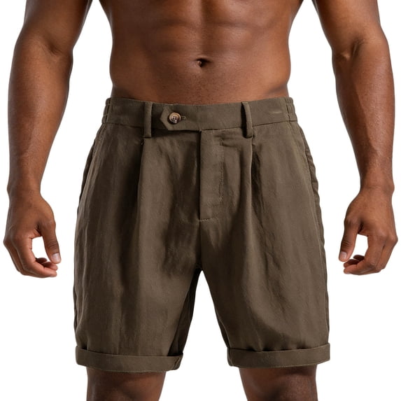 Jerdar Men's Cotton Linen Shorts Casual Pleated Summer Vacation Beach Elastic Waist Shorts with Pockets
