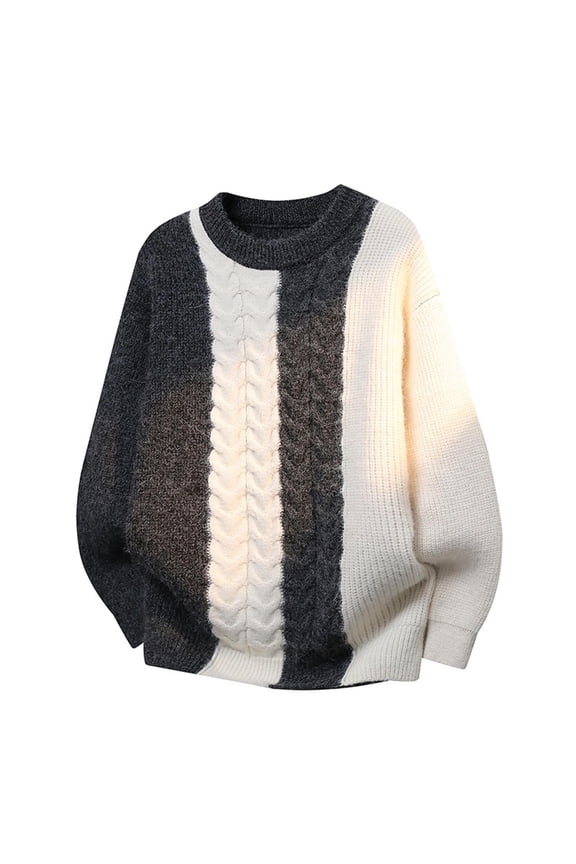 Men's Crew Neck Sweater Colorblock Contrast Color Jacquard Textured Knit Polyester Blend Long Sleeve Casual Fashion Base Layer Layering Top