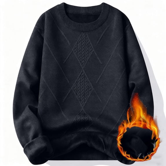Jerdar Men's Crew Neck Sweater Fleece Lined Sherpa Thickened Warm Thermal Polyester Solid Color Long Sleeve Fall Winter Casual Soft Heavy Top Men's Pullover Sweaters