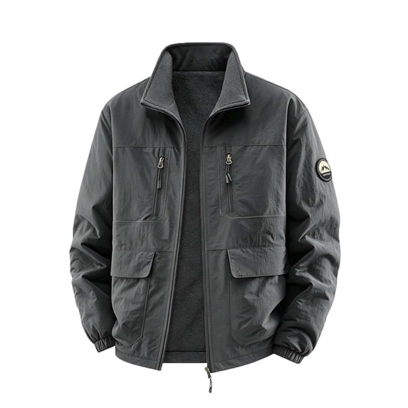 Jerdar Men's Fashion Fall and Winter Windproof and Waterproof Double-sided Wear Washed Cotton-padded Jacket with Long Sleeve Pocket Zipper Jacket Coat.