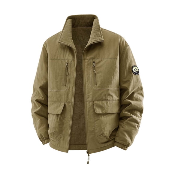 Jerdar Men's Fashion Fall and Winter Windproof and Waterproof Double-sided Wear Washed Cotton-padded Jacket with Long Sleeve Pocket Zipper Jacket Coat.