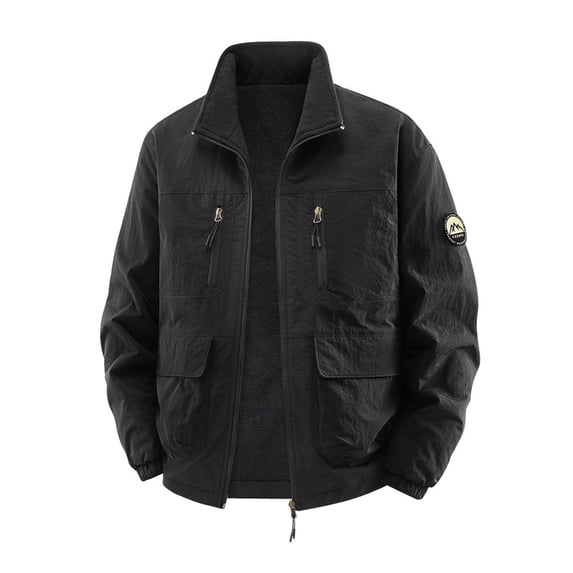Jerdar Men's Fashion Fall and Winter Windproof and Waterproof Double-sided Wear Washed Cotton-padded Jacket with Long Sleeve Pocket Zipper Jacket Coat.