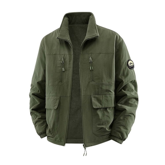 Jerdar Men's Fashion Fall and Winter Windproof and Waterproof Double-sided Wear Washed Cotton-padded Jacket with Long Sleeve Pocket Zipper Jacket Coat.