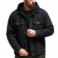 thumbnail image 1 of Jerdar Men's Faux Two Piece Hooded Denim Trucker Jacket Lapel Collar Button Flap Pockets Washed Long Sleeve Loose Fit Vintage Casual Fall Winter Streetwear Jean Outerwear Coat Top, 1 of 5