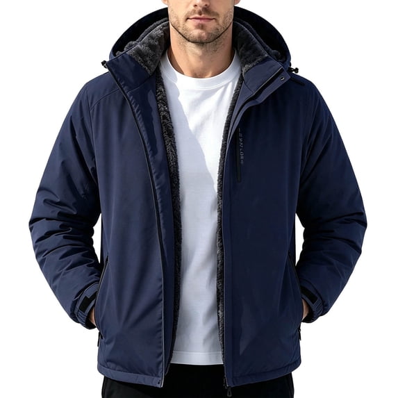 Jerdar Men's Fleece Lined Hooded Softshell Jacket, Water Resistant Windproof Multi Pocket Outdoor Hiking Coat, Polyester Winter Casual Outerwear Workout Jackets for Men