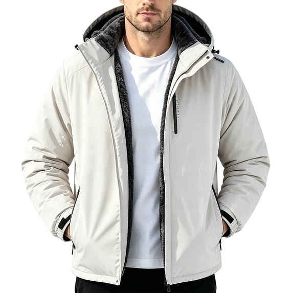 Jerdar Men's Fleece Lined Hooded Softshell Jacket, Water Resistant Windproof Multi Pocket Outdoor Hiking Coat, Polyester Winter Casual Outerwear Workout Jackets for Men