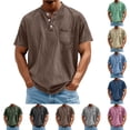thumbnail image 1 of Jerdar Men's Henley Shirt 100% Cotton Acid Wash Tee Short Sleeve Solid Retro Vintage Style Washed Henley Casual T-Shirt, 1 of 6