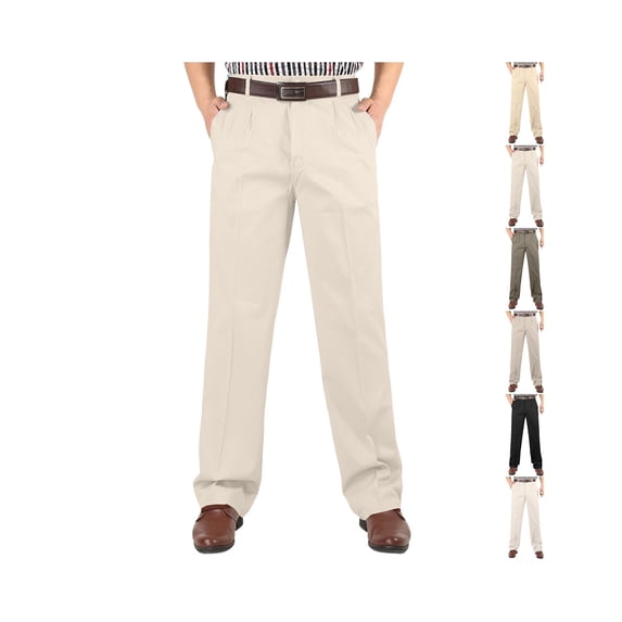 Jerdar Men's High Waist Pleated Casual Trousers, Loose Straight Leg Cotton Dress Pants, Classic Business Commute Long Pants