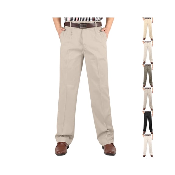 Jerdar Men's High Waist Pleated Casual Trousers, Loose Straight Leg Cotton Dress Pants, Classic Business Commute Long Pants
