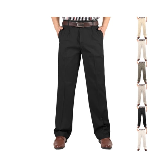 Jerdar Men's High Waist Pleated Casual Trousers, Loose Straight Leg Cotton Dress Pants, Classic Business Commute Long Pants