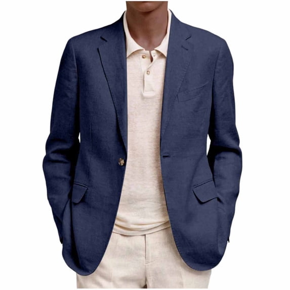 Jerdar Men's Lapel Collar Blazer Jacket Single Button Fake Flap Pockets Polyester Blend Solid Color Long Sleeve Spring Fall Casual Business Lightweight Sport Coat Top