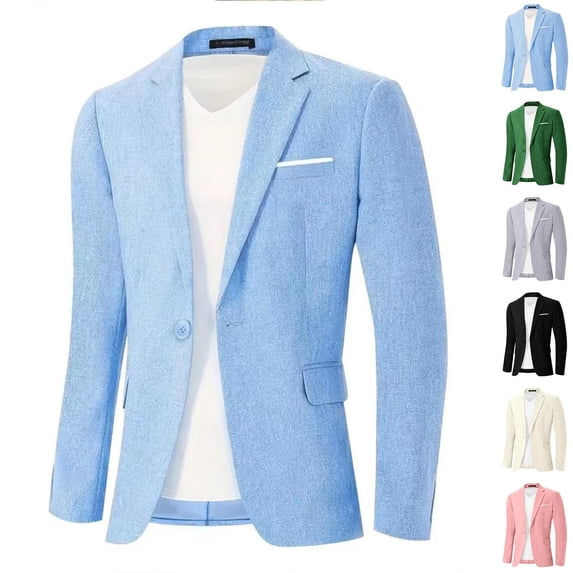 Jerdar Men's Linen Blazer Jacket Lapel Collar One Button Single Breasted Solid Color Slim Fit Long Sleeve Spring Summer Casual Business Wedding Lightweight Breathable Sport Coat Top