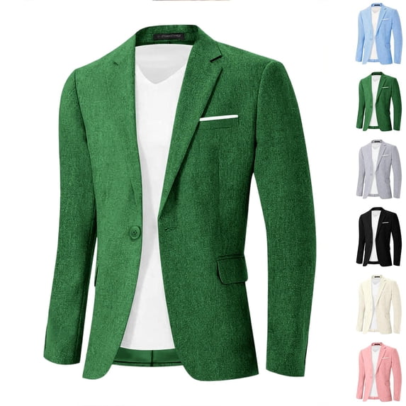 Jerdar Men's Linen Blazer Jacket Lapel Collar One Button Single Breasted Solid Color Slim Fit Long Sleeve Spring Summer Casual Business Wedding Lightweight Breathable Sport Coat Top