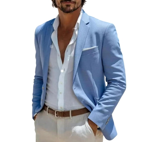 Jerdar Men's Linen Blazer Jacket Lapel Collar Two Button Single Breasted Solid Color Slim Fit Long Sleeve Spring Summer Casual Business Wedding Lightweight Breathable Sport Coat Top