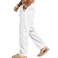 thumbnail image 1 of Jerdar Men's Linen Pants Elastic Waist Drawstring Multi Pockets Straight Leg Solid Color Lightweight Breathable Casual Summer Beach Vacation Trousers, 1 of 7