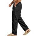 thumbnail image 1 of Jerdar Men's Linen Pants Elastic Waist Drawstring Multi Pockets Straight Leg Solid Color Lightweight Breathable Casual Summer Beach Vacation Trousers, 1 of 7