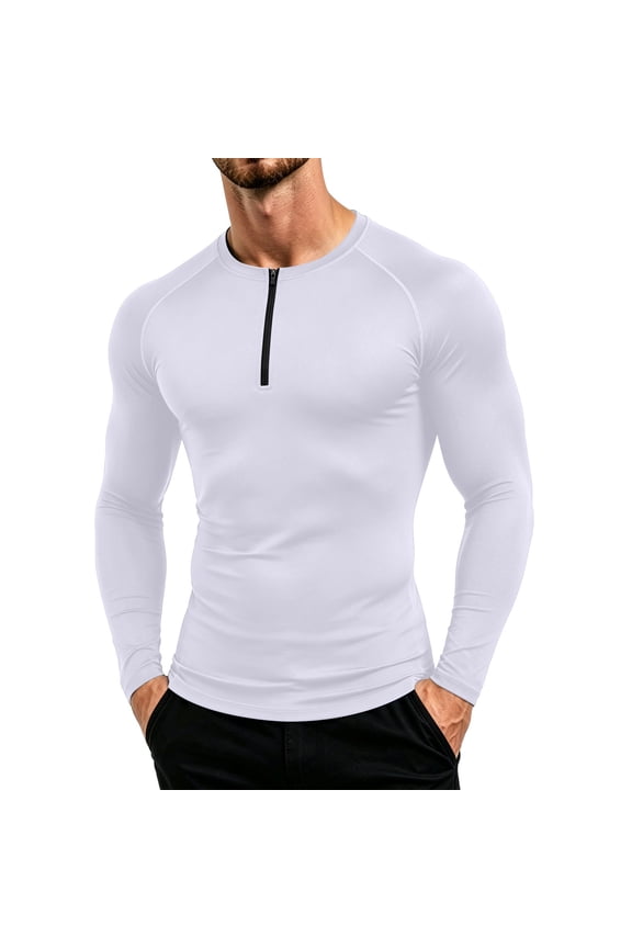 Men's Mock Neck Shirt Stand Collar Slim Fit Compression Stretch Polyester Blend Long Sleeve Gym Workout Fitness Base Layer Athletic Undershirt Top Workout Long Sleeve