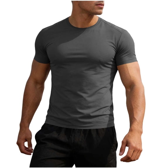 Jerdar Men’s Muscle Fit Gym T-Shirt, Stretchy Workout Tee with Curved Hem, Athletic Slim Fit Short Sleeve