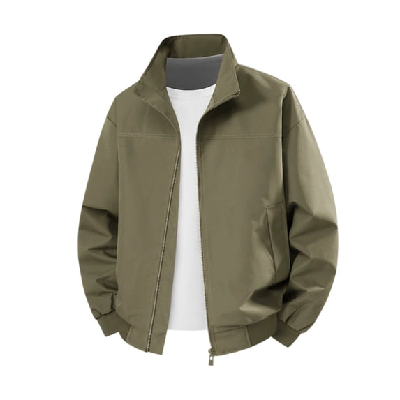 Jerdar Men's Nylon Jacket Lightweight Thin Zip Pockets Solid Color Long Sleeve No Hood Casual Windproof Water Resistant Everyday Coat Outerwear Crop Jackets for Men