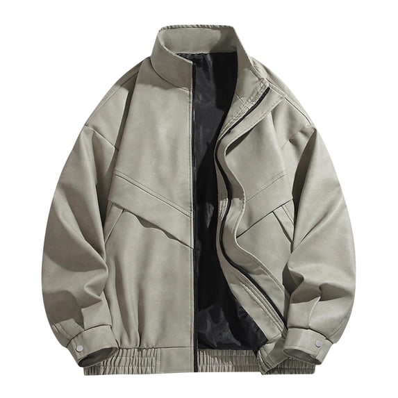 Jerdar Men's PU Leather Jacket Moto Biker Vintage Retro Zip Pockets Solid Color Long Sleeve No Hood Full Zip Up Casual Classic Windproof Coat Outerwear Business Casual Jacket