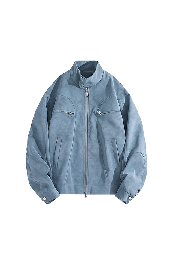 Men's PU Leather Jacket Moto Biker Vintage Retro Zip Pockets Streetwear Urban Long Sleeve No Hood Full Zip Up Casual Fashion Solid Color Coat Outerwear