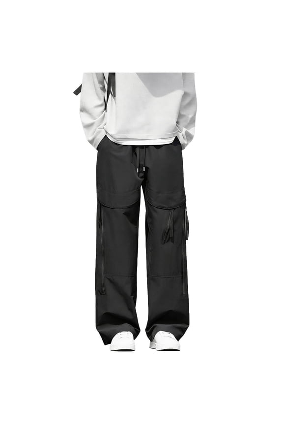 Men's Parachute Pants Casual Baggy Cargo Drawstring Trouser Men Flowy Pants