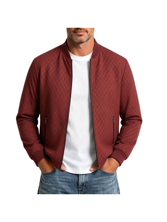 Men's Quilted Bomber Jacket Stand Collar Full Zip Up Wrinkle Resistant Wrinkle Free Polyester Spring Fall Business Casual Commute Office Coat Lightweight Travel Jacket Men
