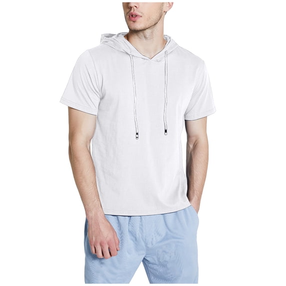Jerdar Men's Short Sleeve Hoodie Workout Gym Athletic Cotton Lightweight Hooded T Shirts Sweatshirt