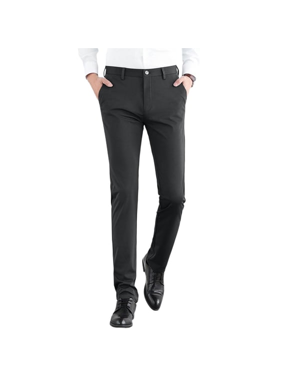 Men's Slim Fit Stretch Dress Pants Business Casual Skinny Tapered Chinos Trousers with Expandable Waist Mens Flex Pants