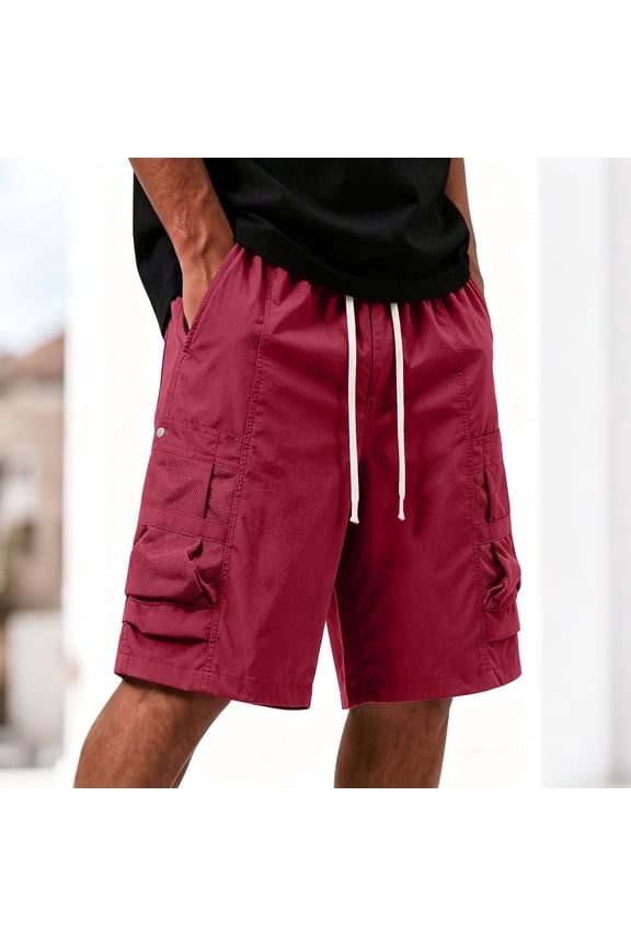 Men's Solid Color Casual Sports Elastic Waist Drawstring Pocket Workwear Shorts Crossfit Shorts Men