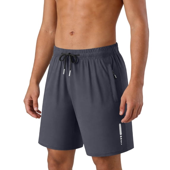 Jerdar Men's Solid Color Casual Sports Elastic Waist Zipper Pocket Shorts