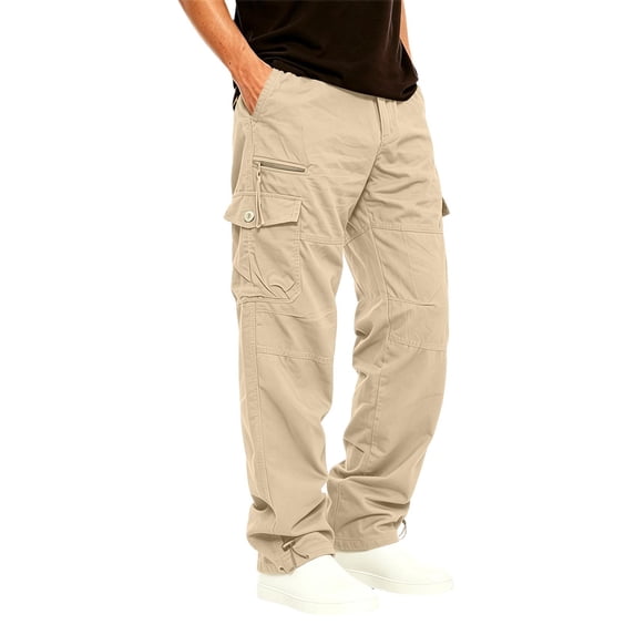 Jerdar Men's Solid Color Loose Straight Multi-Pocket Cargo Pants Full Length Pants Young Mens Pants