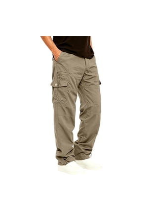 Men's Solid Color Loose Straight Multi-Pocket Cargo Pants Full Length Pants Young Mens Pants